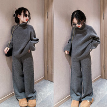 Girls sweater winter clothing suit 2023 new foreign air girl Han Fan clothes autumn winter style net red child clothing spring and autumn