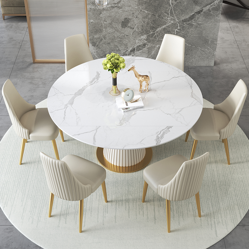 意式进口岩板圆桌变方桌可伸缩变形餐桌轻奢圆形多功能餐桌椅组合-图3