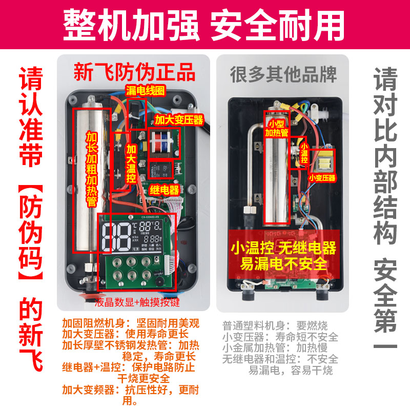 新飞即热式电热水器家用洗澡 小型淋浴加热器速热式卫生间节能 - 图3