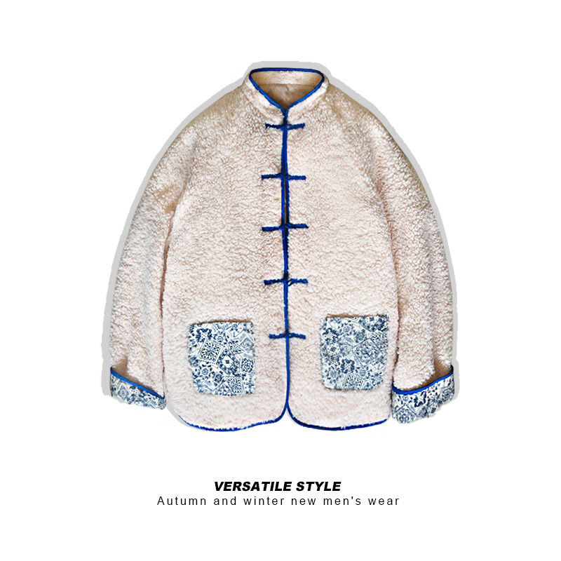 中国风复古盘扣羊羔毛男宽松棉服 腓尼基秀禾服