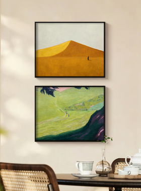 中古风油画挂画复古自然风景装饰画现代法式极简客厅餐厅玄关壁画