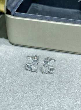 S925纯银镶嵌方形钻圆钻几何耳钉小众设计精工高级感异形钻耳饰