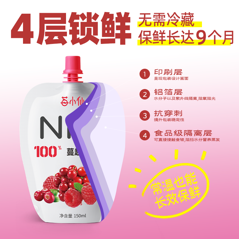 莓小仙NFC果汁蔓越莓树莓汁鲜榨100％果汁非浓缩还原饮料 - 图1