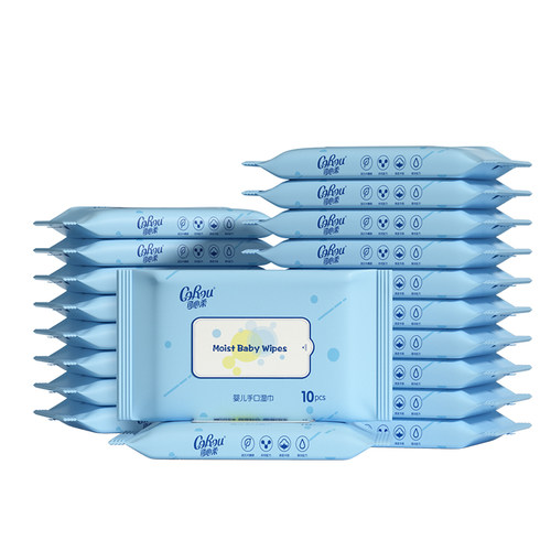 可心柔婴儿湿纸巾手口专用纯水珍珠纹湿巾小包便携装加厚10抽40包 - 图0