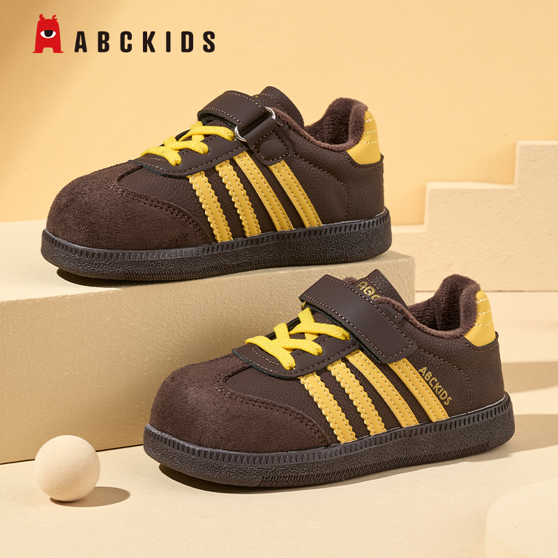 Abckids童鞋女童德训鞋冬季2025新款儿童二棉加绒男童宽头运动鞋 - 图0