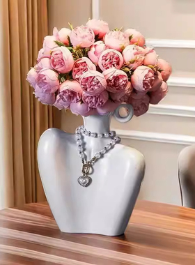 现代电视酒柜新款陶瓷花瓶摆件客厅插花玄关装饰小众艺术插花花器