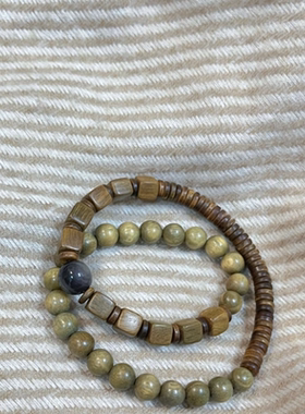 绿檀翠节国风木质国潮风穿搭手串diy手作6mm三圈88颗左右森系手链