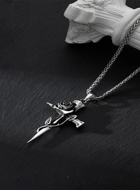 十字架玫瑰花项链美式复古帅气哥特毛衣ins脖长款同款卫衣链长款