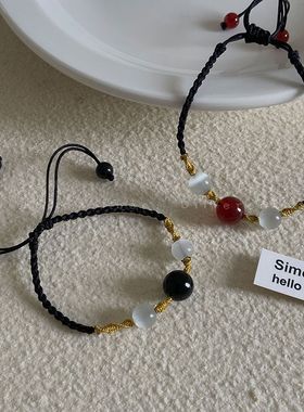 红玛瑙转运珠情侣编织绳项链女小众设计高级感锁骨链吊坠轻奢颈链