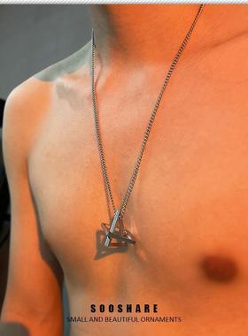 sooshare项链男潮几何正方形三角形土酷蹦迪吊坠钛钢简约情侣链子
