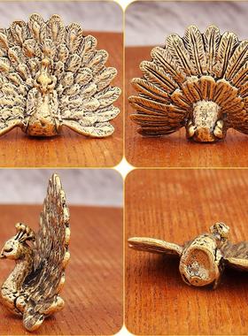 2026黄铜工艺品孔雀开屏小摆件书房办公室商务纪念品立体手办金属