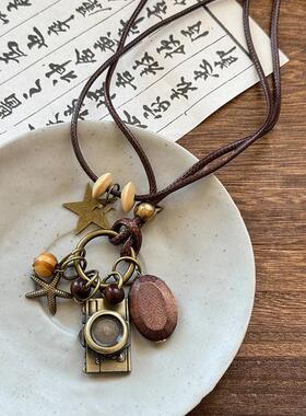2026新中式民族风蝴蝶纽扣项链女波西米亚复古长款颈链编织异域风