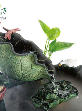 匠心坊荷花景观流水摆件循环水办公室桌面加湿器客厅玄关禅意装饰