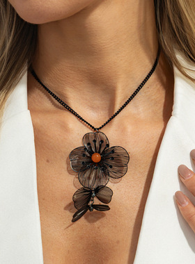 欧美跨境时尚金属立体银杏叶流苏