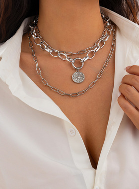 欧美跨境嘻哈风镶钻吊牌五叶花项