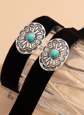 欧美跨境冷淡风仿松石花盘项链ch