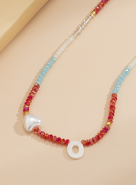 简约桃心仿珍珠字母项链choker欧
