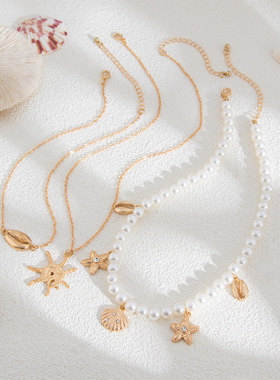 欧美跨境沙滩度假海星贝壳吊坠锁