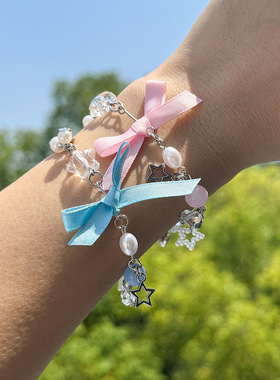 欧美跨境甜酷ins蝴蝶结吊坠手链