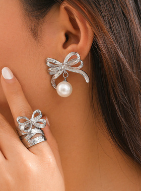 欧美跨境BowNecklace蝴蝶结珍珠