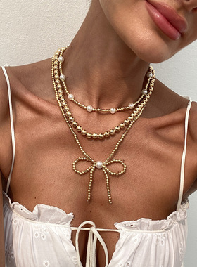 欧美跨境甜酷ins风仿珍珠蝴蝶结