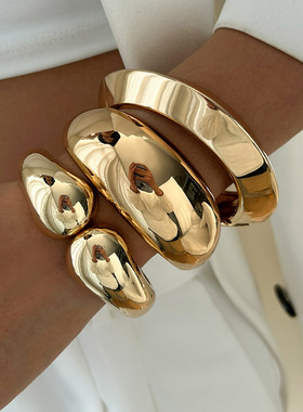 欧美跨境夸张金属大水滴抱抱手镯女 时尚ins未来感叠戴手环饰品女