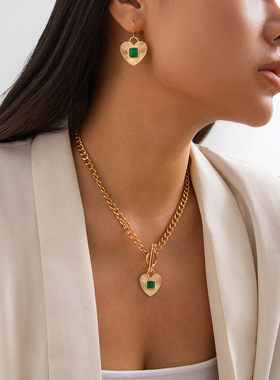 欧美跨境时尚ins镶钻爱心吊坠项