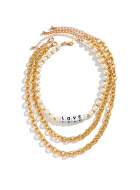 欧美跨境饰品个性字母串珠多层链