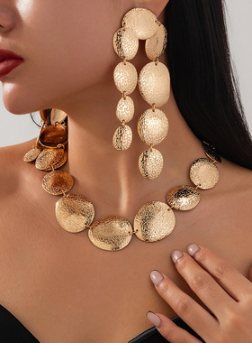 欧美跨境夸张几何纹理椭圆形锁骨