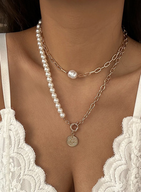 欧美跨境饰品复古钱币十字链条项