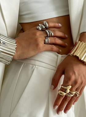 欧美跨境夸张金属大宽面弹簧手镯