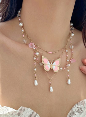 欧美跨境饰品 甜美设计感珍珠甜酷y2k蝴蝶choker夏季多巴胺项链女