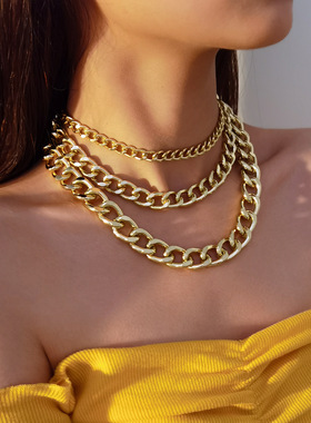 欧美跨境饰品嘻哈金属质感链条项