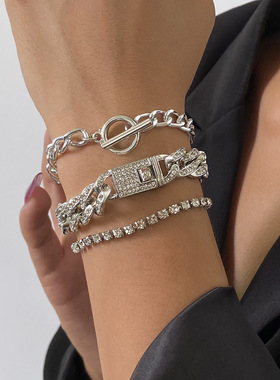 欧美跨境饰品嘻哈满钻古巴扣几何