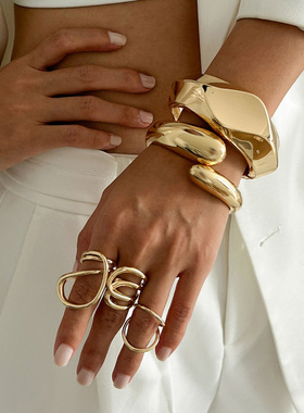 欧美跨境夸张ins金属光面宽手镯b