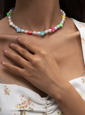 气质简约仿珍珠串珠项链女欧美跨