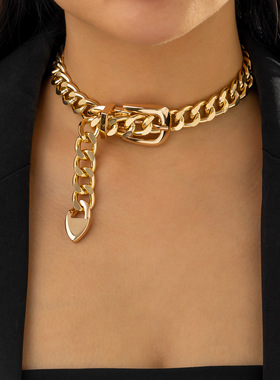 欧美跨境饰品朋克粗链条皮带扣锁