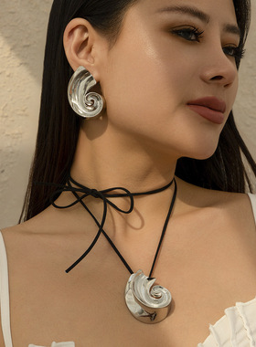 欧美跨境海洋风夸张金属海螺纹吊