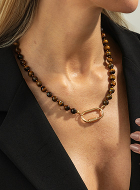 欧美跨境复古美拉德虎眼石米珠串