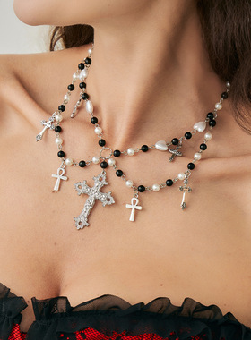 欧美跨境朋克哥特风十字架吊坠项