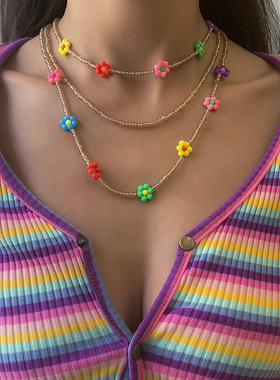 欧美跨境波西米亚风彩色米珠项链