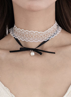 欧美跨境甜美蝴蝶结白色蕾丝双层