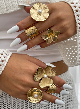 欧美跨境时尚ins风镶嵌仿珍珠花