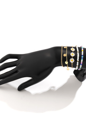 欧美跨境饰品 甜酷风彩色米珠小雏菊手链 百搭金属亮片链条手饰女