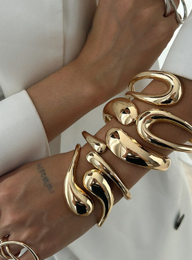 欧美跨境嘻哈未来感金属光面手镯