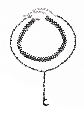 欧美跨境个性甜酷黑色爱心形月亮