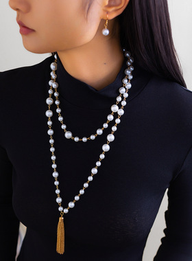 欧美跨境时尚ins叠戴仿珍珠长款