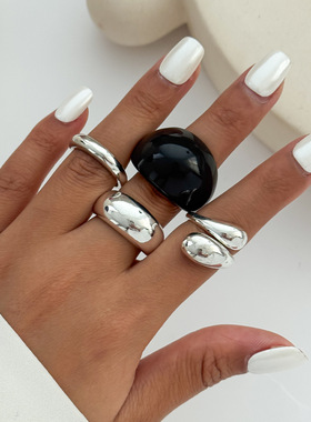 欧美跨境时尚ins几何金属光面戒