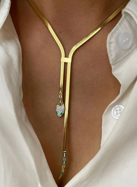 欧美设计感金属编织蛇骨链条项链