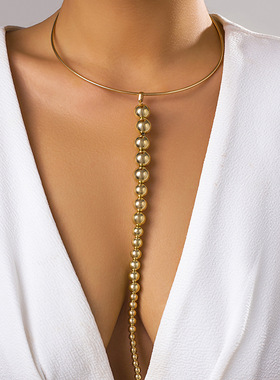 欧美跨境饰品 时尚朋克金属choker手工项圈 夸张大珠子吊坠颈链女